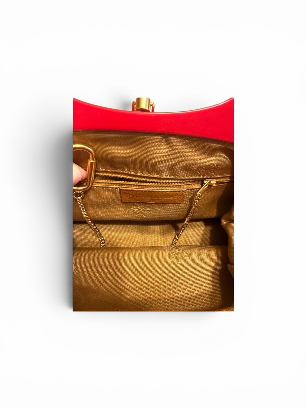 Vintage Sonia Rykiel Red Handheld Leather Kisslock Pouch/Clutch - Picture 6 of 10